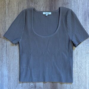 Madewell Taupe Ribbed Short Sleeve Tee